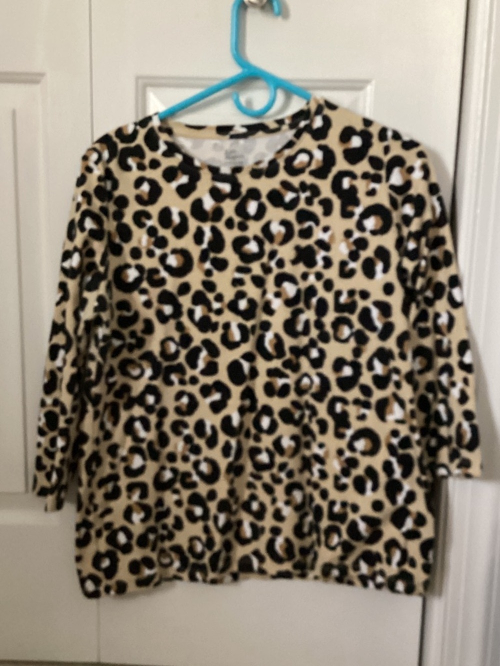 Kim Rogers Beige and Black Leopard Print Short Sleeve Top